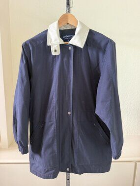 London Fog Rain Jacket Womens M Blue Tan